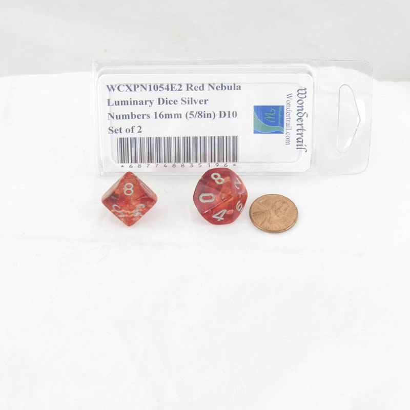 WCXPN1054E2 Red Nebula Luminary Dice Silver Numbers 16mm (5/8in) D10 Set of 2 2nd Image
