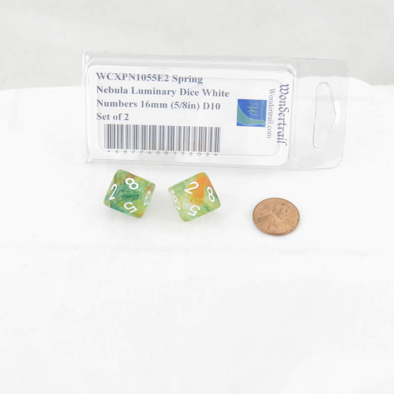WCXPN1055E2 Spring Nebula Luminary Dice White Numbers 16mm (5/8in) D10 Set of 2 2nd Image