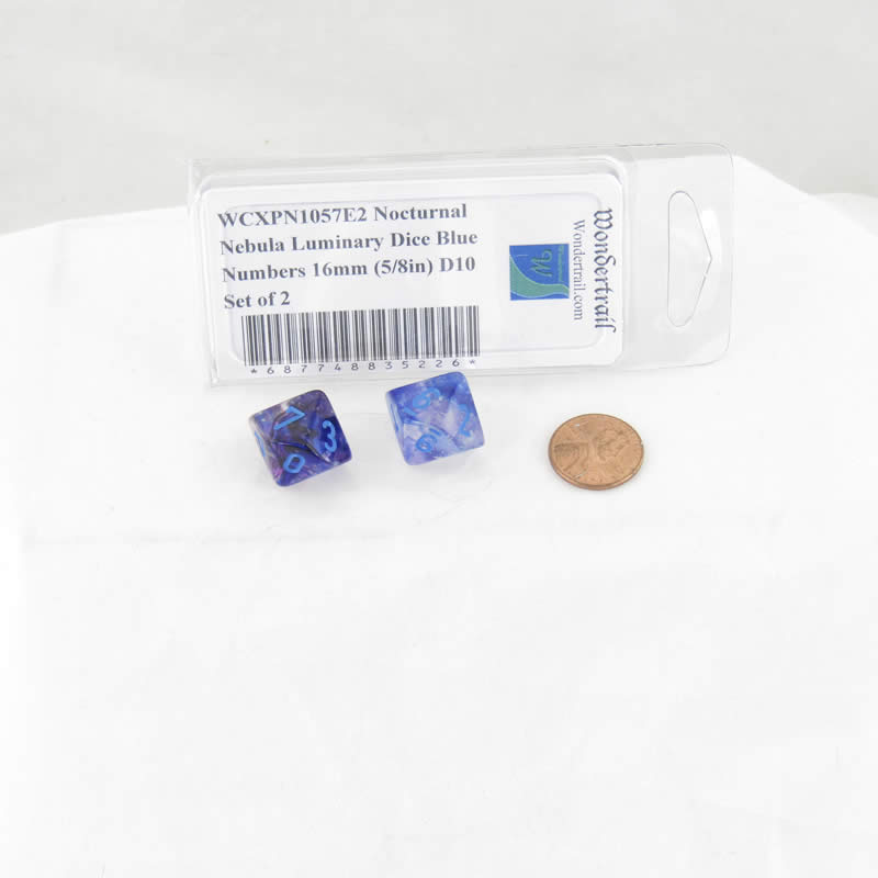 WCXPN1057E2 Nocturnal Nebula Luminary Dice Blue Numbers 16mm (5/8in) D10 Set of 2 2nd Image
