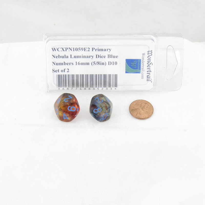 WCXPN1059E2 Primary Nebula Luminary Dice Blue Numbers 16mm (5/8in) D10 Set of 2 2nd Image