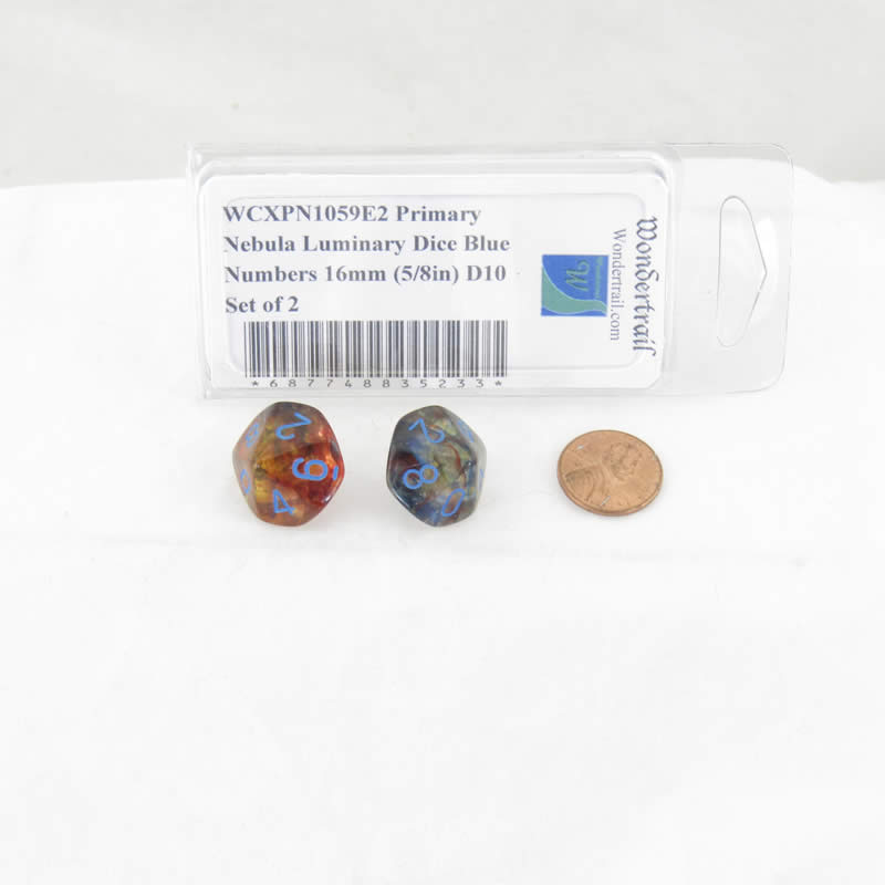 WCXPN1059E2 Primary Nebula Luminary Dice Blue Numbers 16mm (5/8in) D10 Set of 2 2nd Image