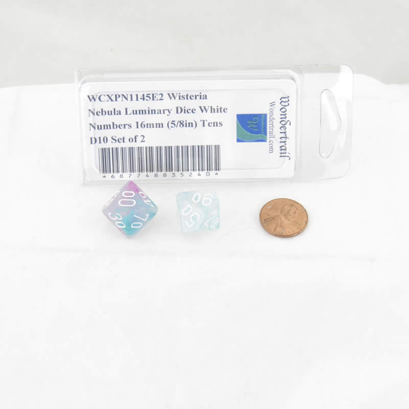WCXPN1145E2 Wisteria Nebula Luminary Dice White Numbers 16mm (5/8in) Tens D10 Set of 2 2nd Image