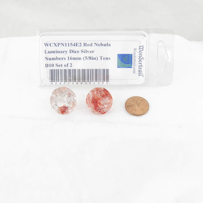 WCXPN1154E2 Red Nebula Luminary Dice Silver Numbers 16mm (5/8in) Tens D10 Set of 2 2nd Image