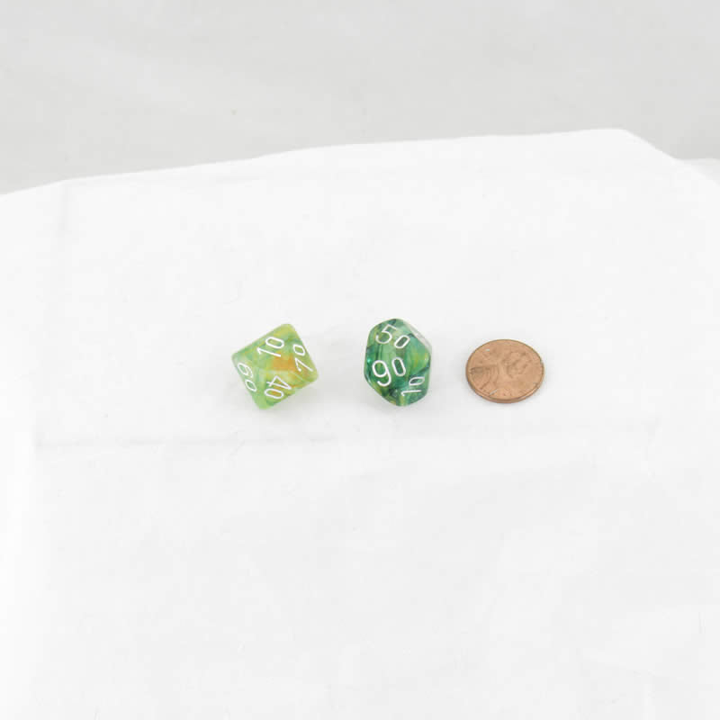 WCXPN1155E2 Spring Nebula Luminary Dice White Numbers 16mm (5/8in) Tens D10 Set of 2 Main Image