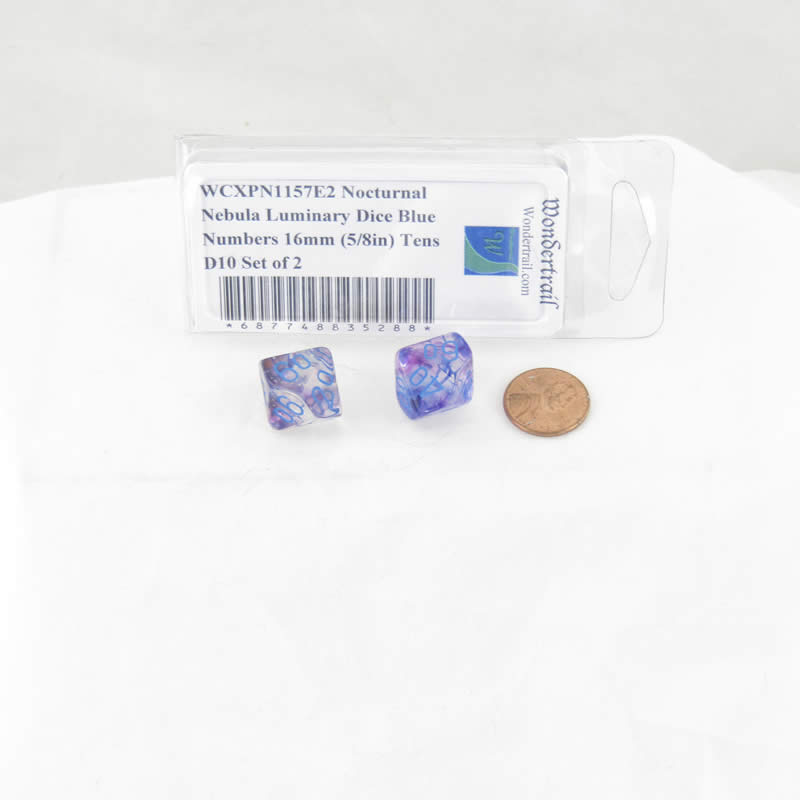 WCXPN1157E2 Nocturnal Nebula Luminary Dice Blue Numbers 16mm (5/8in) Tens D10 Set of 2 2nd Image