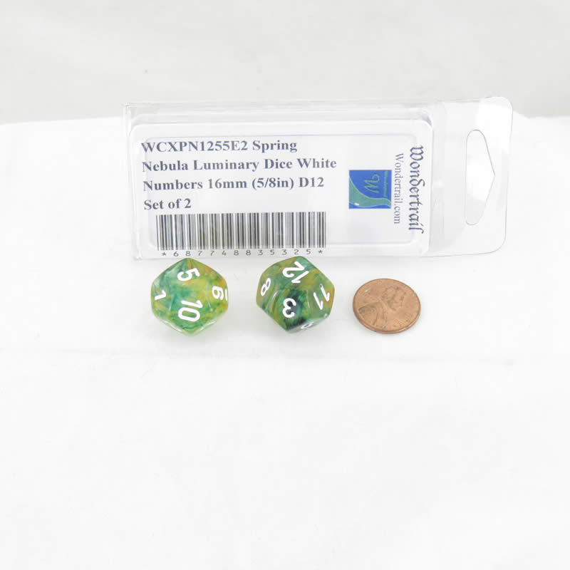 WCXPN1255E2 Spring Nebula Luminary Dice White Numbers 16mm (5/8in) D12 Set of 2 2nd Image