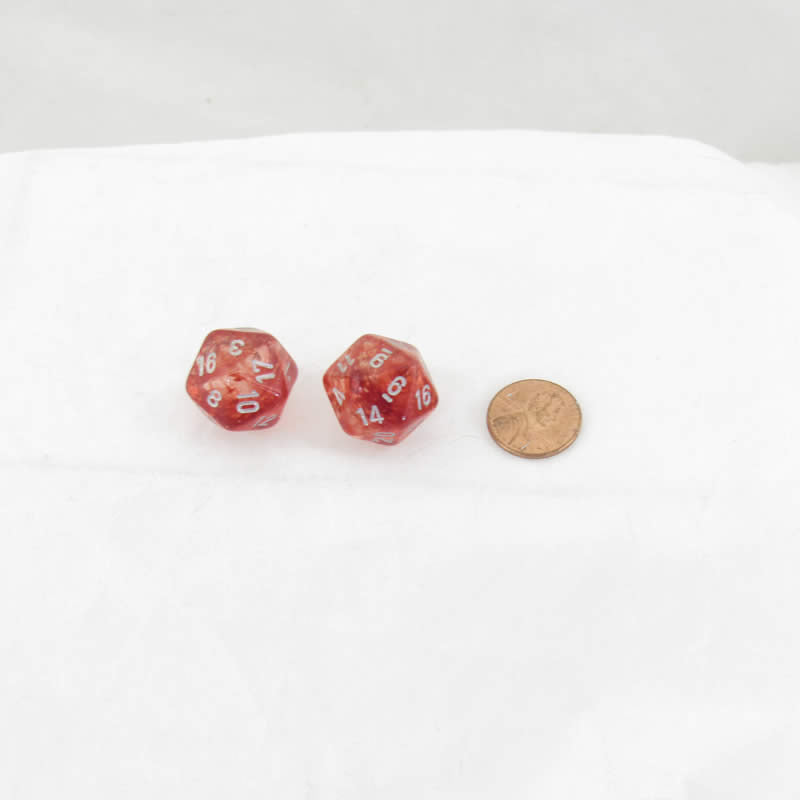 WCXPN2054E2 Red Nebula Luminary Dice Silver Numbers 16mm (5/8in) D20 Set of 2 Main Image