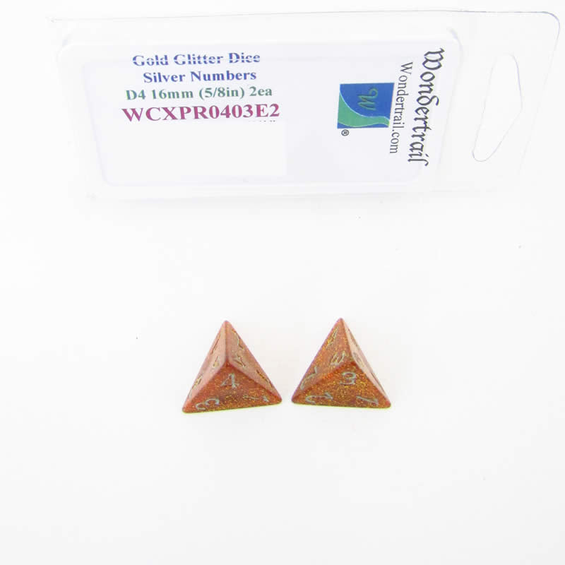 WCXPR0403E2 Gold Glitter Dice Silver Numbers D4 16mm (5/8in) Pack of 2 Main Image