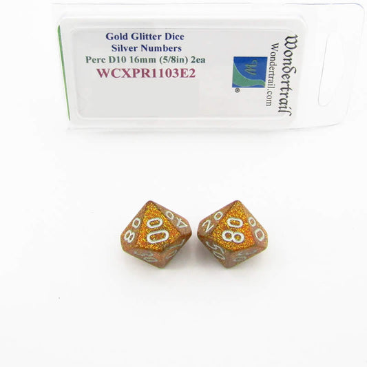 WCXPR1103E2 Gold Glitter Dice Silver Numbers 10s D10 16mm Pack of 2 Main Image