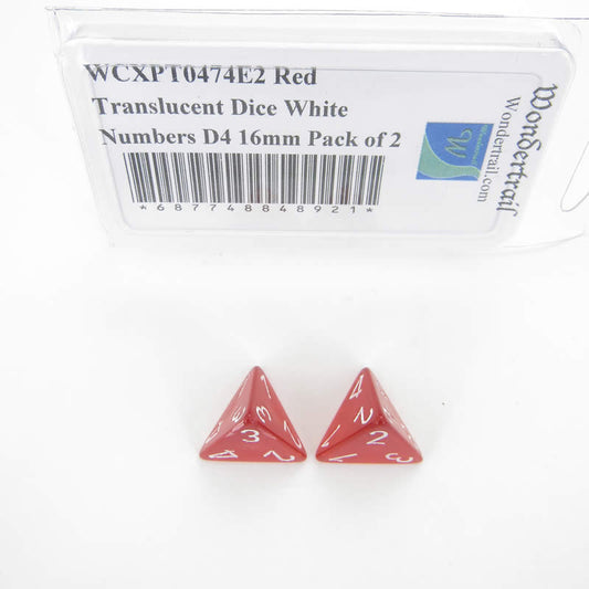 WCXPT0474E2 Red Translucent Dice White Numbers D4 16mm Pack of 2 Main Image