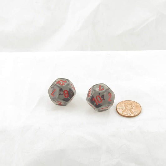 WCXPT1288E2 Smoke Translucent Dice Red Numbers D12 16mm Pack of 2 Main Image