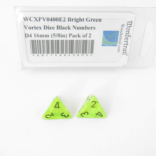 WCXPV0400E2 Bright Green Vortex Dice Black Numbers D4 16mm (5/8in) Pack of 2 Main Image
