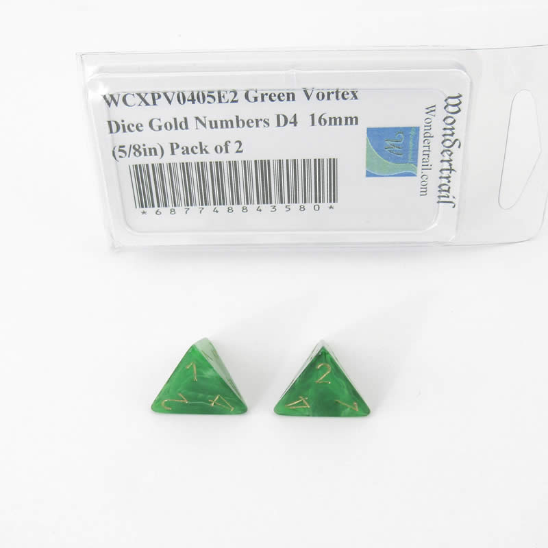 WCXPV0405E2 Green Vortex Dice Gold Numbers D4 16mm (5/8in) Pack of 2 Main Image