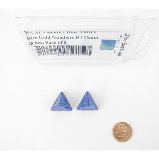 WCXPV0406E2 Blue Vortex Dice Gold Numbers D4 16mm (5/8in) Pack of 2 Main Image