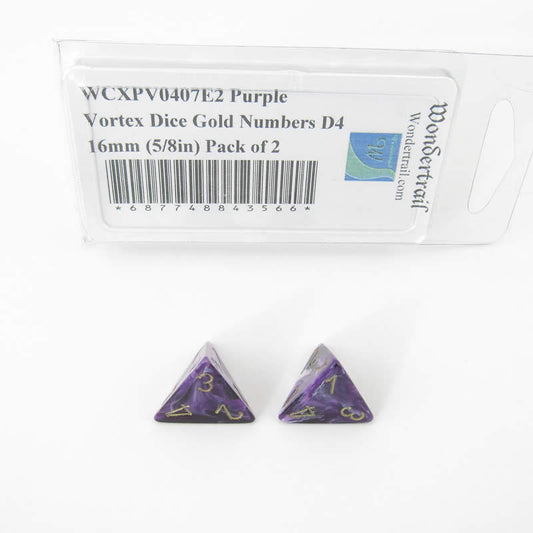 WCXPV0407E2 Purple Vortex Dice Gold Numbers D4 16mm (5/8in) Pack of 2 Main Image