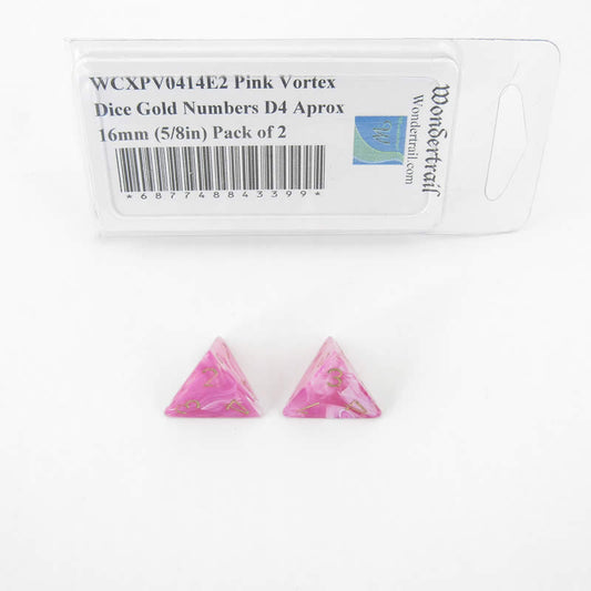 WCXPV0414E2 Pink Vortex Dice Gold Numbers D4 Aprox 16mm (5/8in) Pack of 2 Main Image