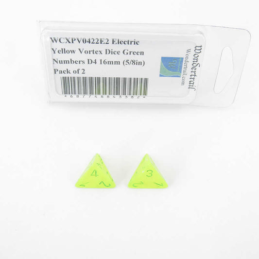 WCXPV0422E2 Electric Yellow Vortex Dice Green Numbers D4 16mm (5/8in) Pack of 2 Main Image