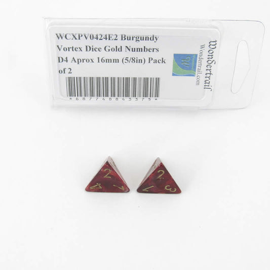 WCXPV0424E2 Burgundy Vortex Dice Gold Numbers D4 Aprox 16mm (5/8in) Pack of 2 Main Image