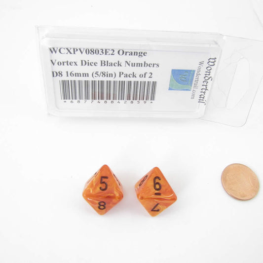 WCXPV0803E2 Orange Vortex Dice Black Numbers D8 16mm (5/8in) Pack of 2 Main Image