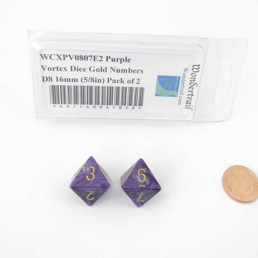 WCXPV0807E2 Purple Vortex Dice Gold Numbers D8 16mm (5/8in) Pack of 2 Main Image