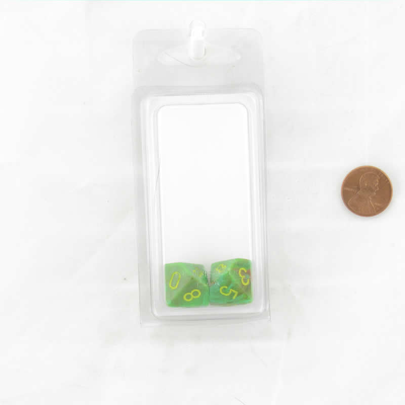 WCXPV1035E2 Slime Vortex Dice Yellow Numbers D10 16mm (5/8in) Pack of 2 Main Image