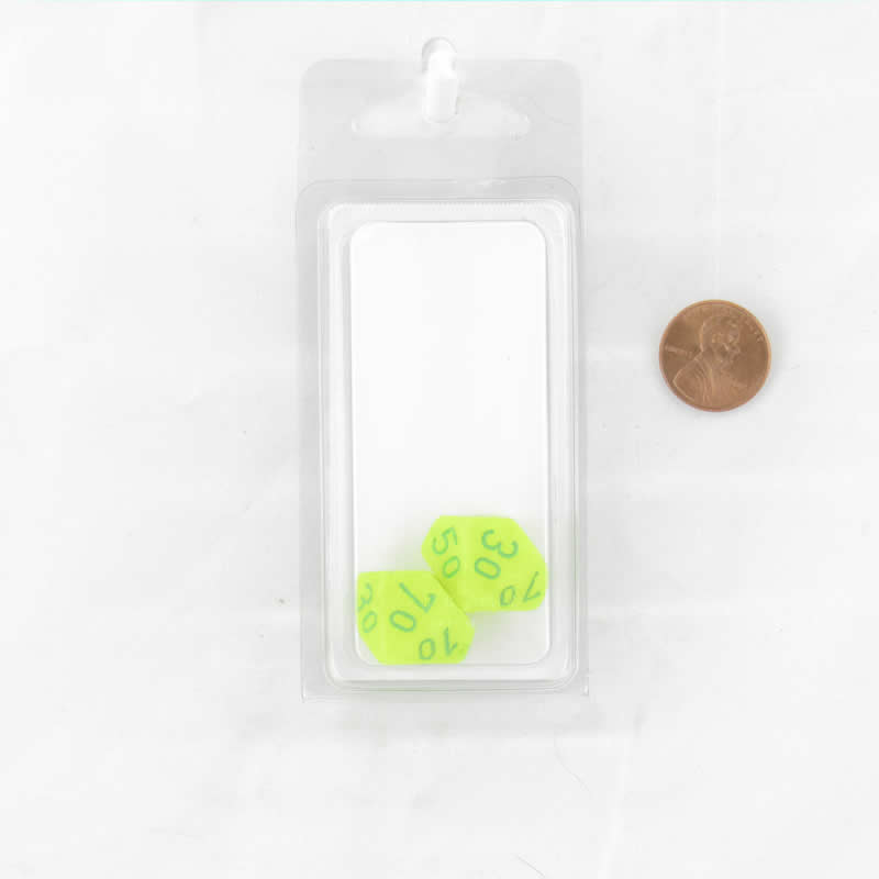 WCXPV1122E2 Electric Yellew Vortex Dice Green Numbers 10s D10 16mm Pack of 2 Main Image