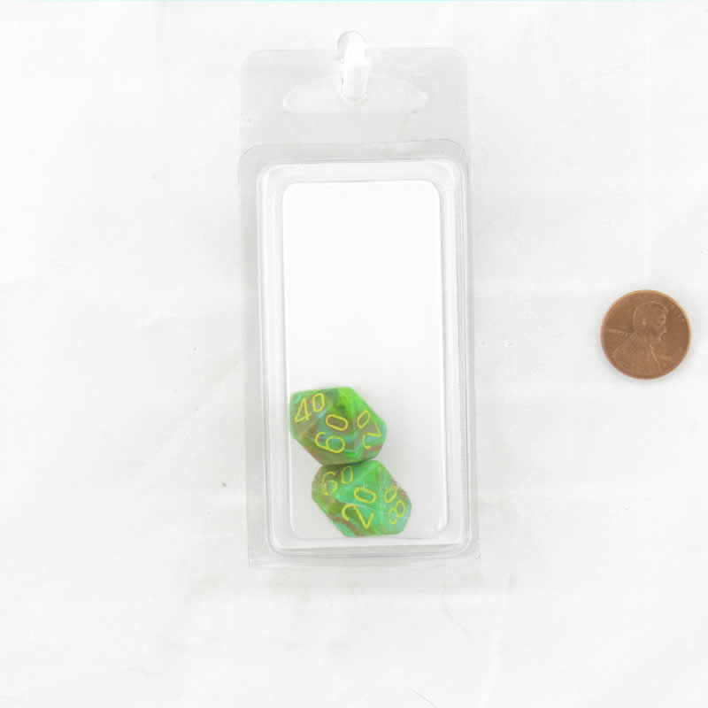 WCXPV1135E2 Slime Vortex Dice Yellow Numbers 10s D10 16mm Pack of 2 Main Image