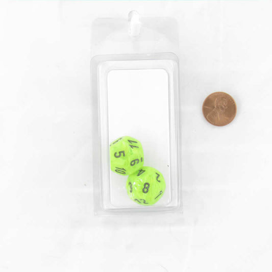 WCXPV1200E2 Bright Green Vortex Dice Black Numbers D12 16mm Pack of 2 Main Image