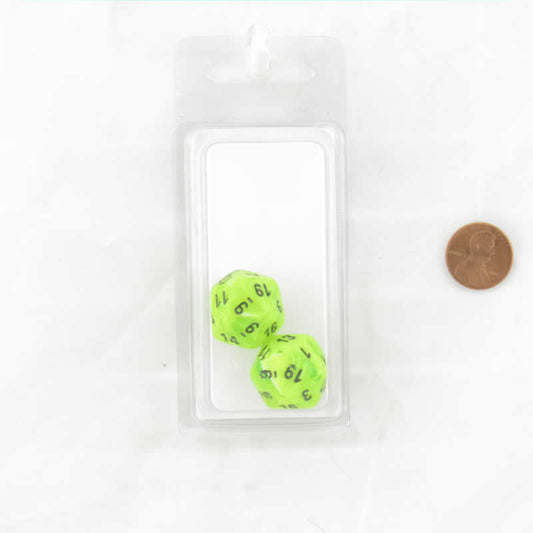 WCXPV2000E2 Bright Green Vortex Dice Black Numbers D20 16mm (5/8in) Pack of 2 Main Image