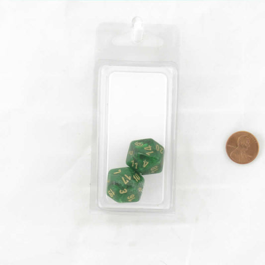 WCXPV2005E2 Green Vortex Dice Gold Numbers D20 16mm (5/8in) Pack of 2 Main Image