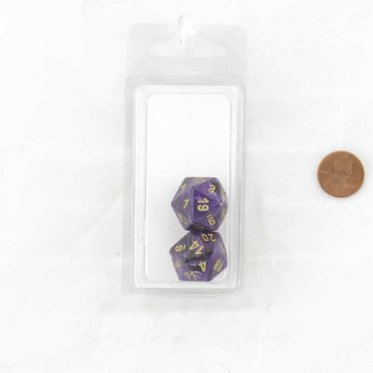 WCXPV2007E2 Purple Vortex Dice Gold Numbers D20 16mm (5/8in) Pack of 2 Main Image