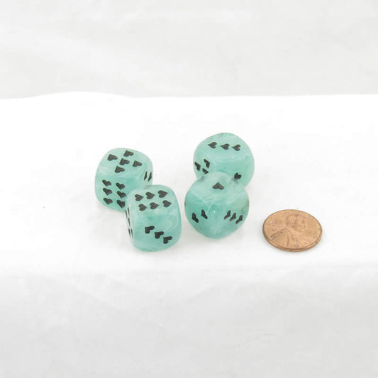 WCXXM0605E4 Green Cirrus Dice with Black Hearts D6 16mm (5/8in) Pack of 4 Main Image
