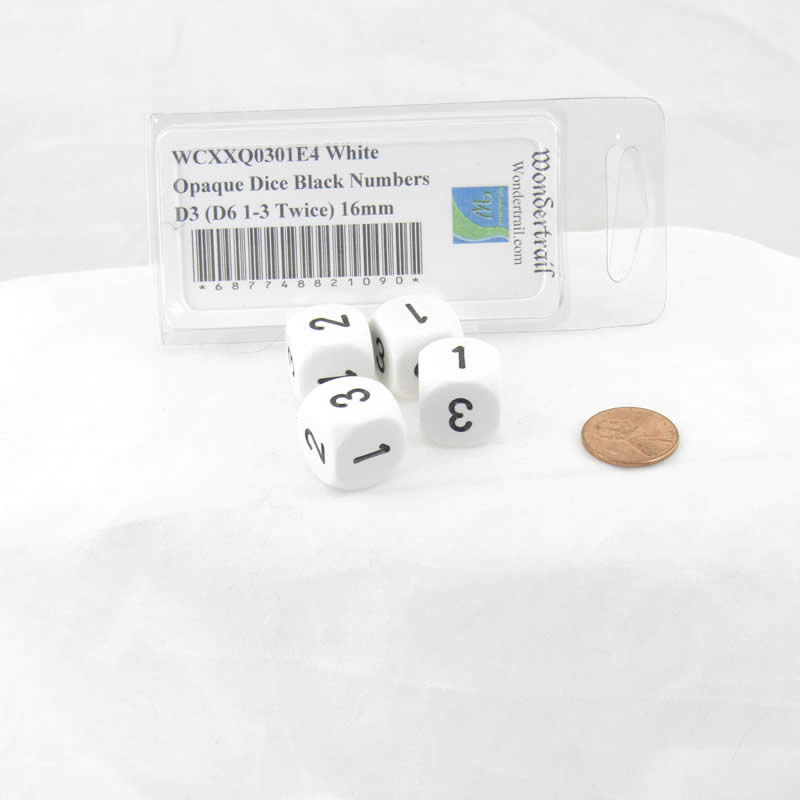 WCXXQ0301E4 White Opaque Dice Black Numbers D3 (D6 1-3 Twice) 16mm 2nd Image