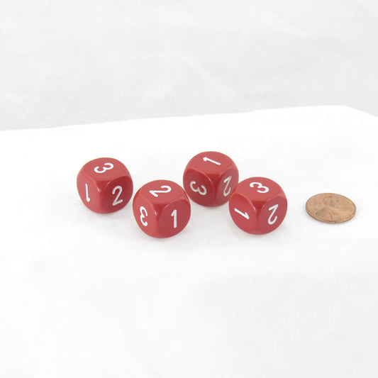 WCXXQ0304E4 Red Opaque Dice White Numbers D3 (D6 1-3 Twice) 16mm Pack of 4 Main Image