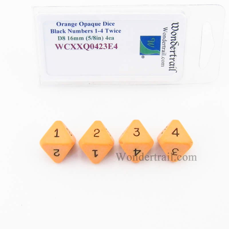 WCXXQ0423E4 Orange Dice Black Numbers D8 No. 1-4 Twice 16mm Pack of 4 Main Image