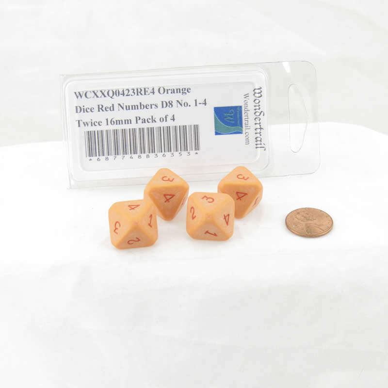 WCXXQ0423RE4 Orange Dice Red Numbers D8 No. 1-4 Twice 16mm Pack of 4 2nd Image