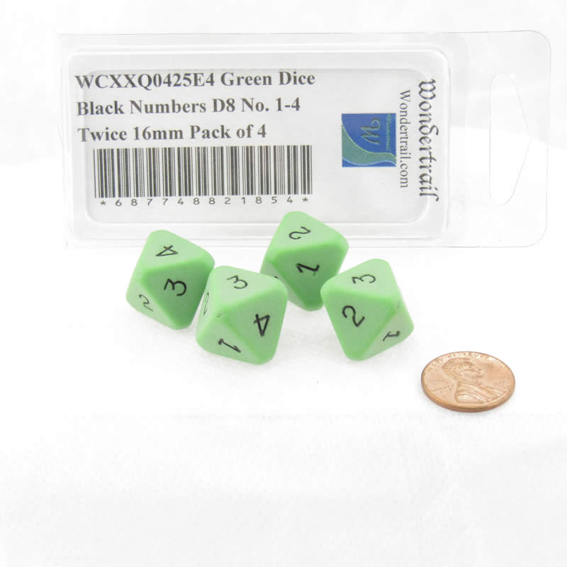 WCXXQ0425E4 Green Dice Black Numbers D8 No. 1-4 Twice 16mm Pack of 4 2nd Image