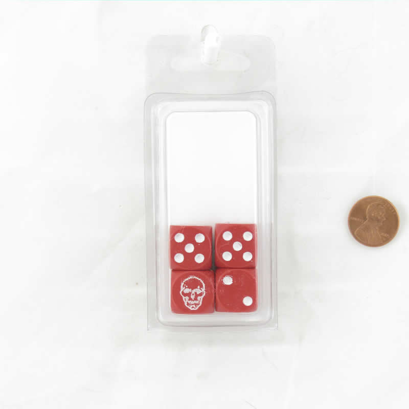 WCXXQ0604E4 Skull Dice Red with White Pips Skull in Place of 1 D6 16mm (5/8in) Pack of 4 Main Image