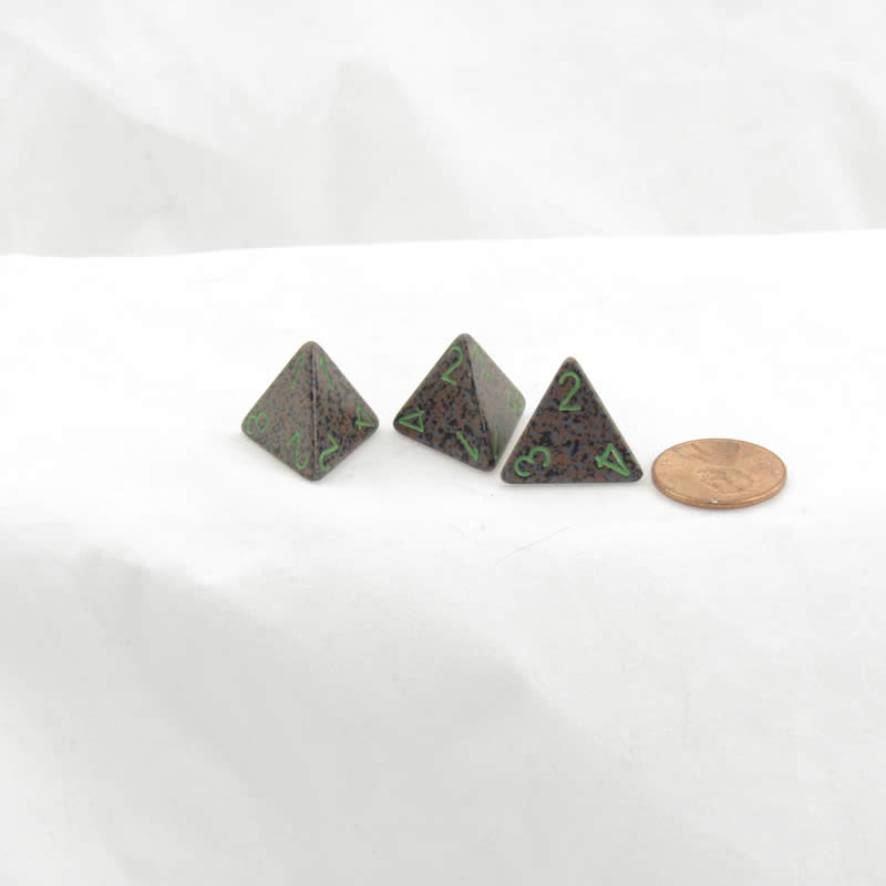 WKP00066E3 Earth Elemental Dice Green Numbers D4 16mm Pack of 3 Main Image