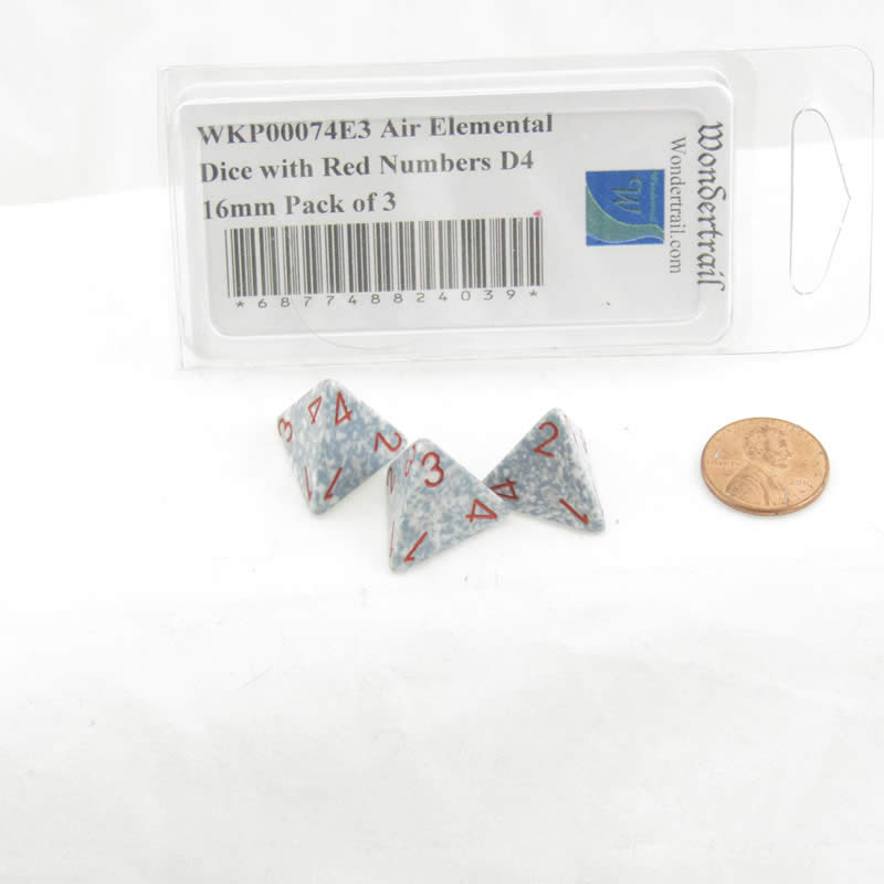WKP00074E3 Air Elemental Dice with Red Numbers D4 16mm Pack of 3 2nd Image