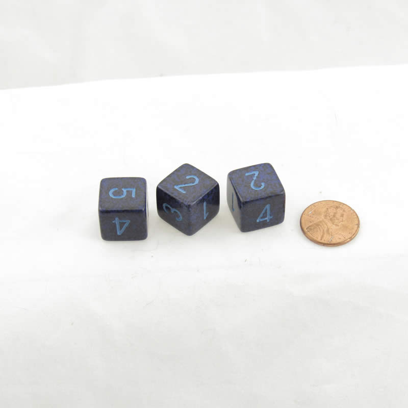 WKP00102E3 Cobalt Elemental Dice with Blue Numbers D6 16mm Pack of 3 Main Image