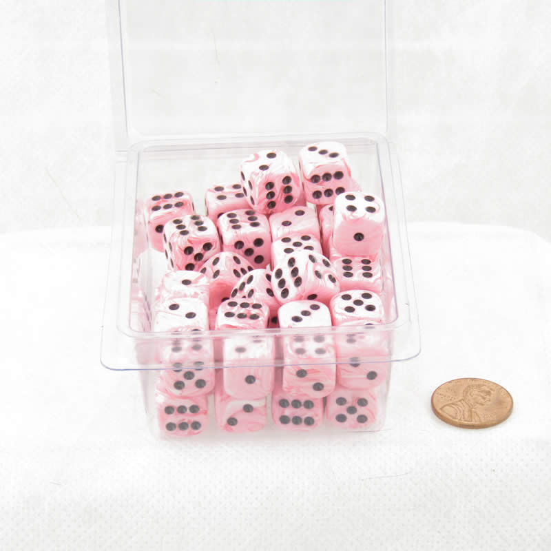 WKP00767E50 Pink Swirl Deluxe Dice with Black Pips D6 12mm (1/2in) Pack of 50