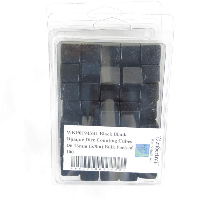 WKP01945B1 Black Blank Opaque Dice Counting Cubes D6 16mm (5/8in) Bulk Pack of 100 2nd Image