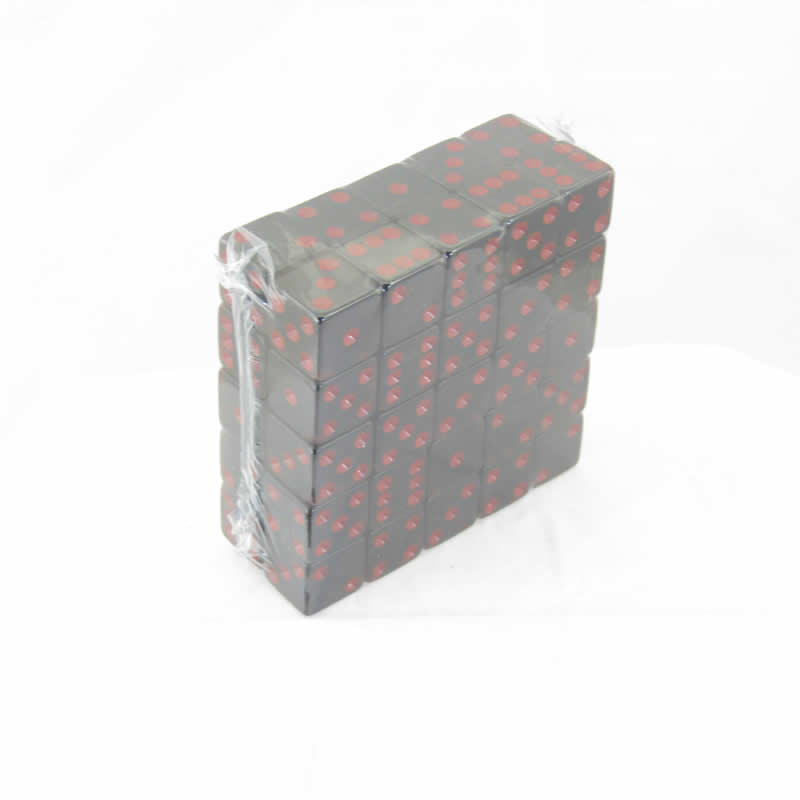 WKP02046E50 Smoke Transparent Dice Red Pips D6 16mm (5/8in) Set of 50 2nd Image