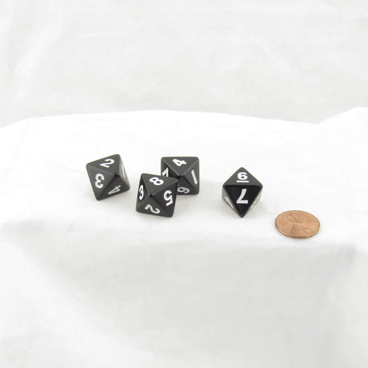 WKP02537E4 Black Opaque Dice White Numbers D8 16mm (5/8in) Pack of 4 Main Image