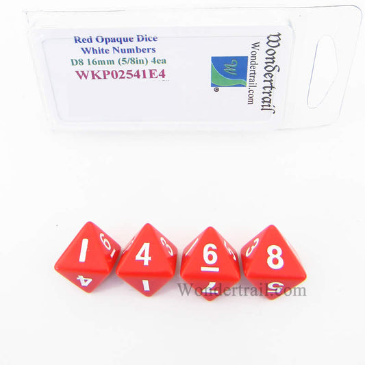 WKP02541E4 Red Opaque Dice White Numbers D8 16mm (5/8in) Pack of 4 Main Image