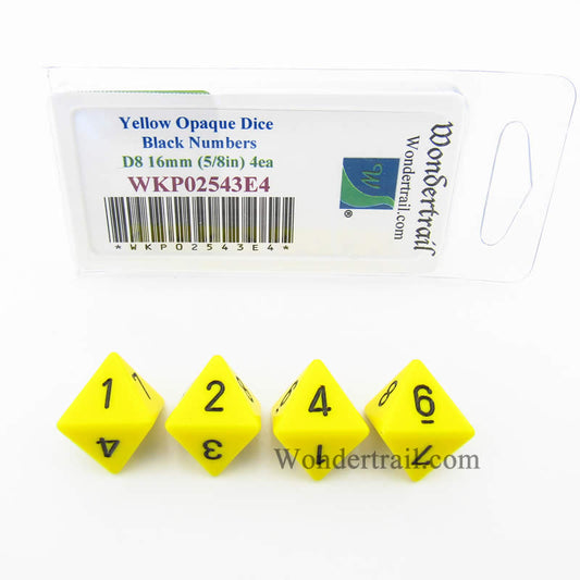 WKP02543E4 Yellow Opaque Dice Black Numbers D8 16mm Pack of 4 Main Image