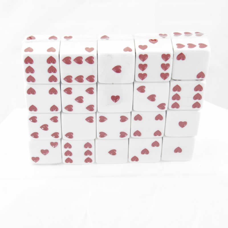 WKP03929E20 White Sweetheart Dice with Red Hearts D6 25mm (1in) Pack of 20 2nd Image