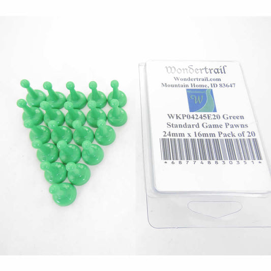 WKP04245E20 Green Standard Game Pawns 24mm x 16mm Pack of 20 Main Image