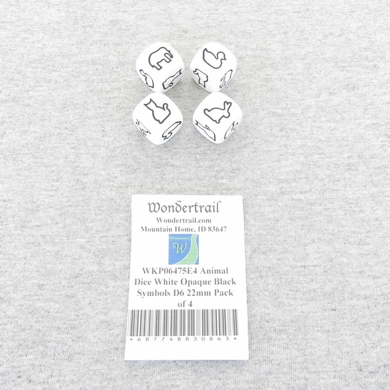 WKP06475E4 Animal Dice White Opaque Black Symbols D6 22mm Pack of 4 2nd Image